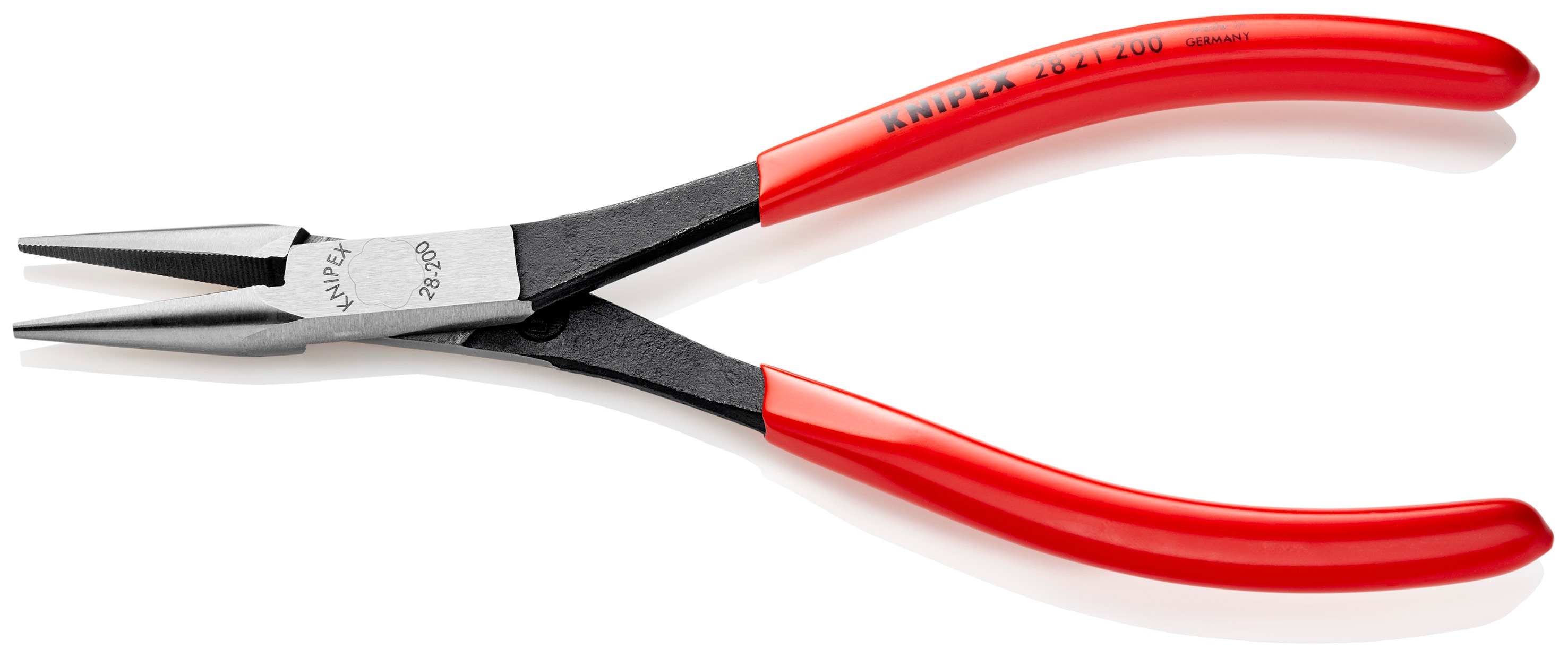 KNIPEX Pinzas de punta fina rojas de 7.9 pulgadas con mango inmerso para automóviles, con agarre dentado - 28 21 200