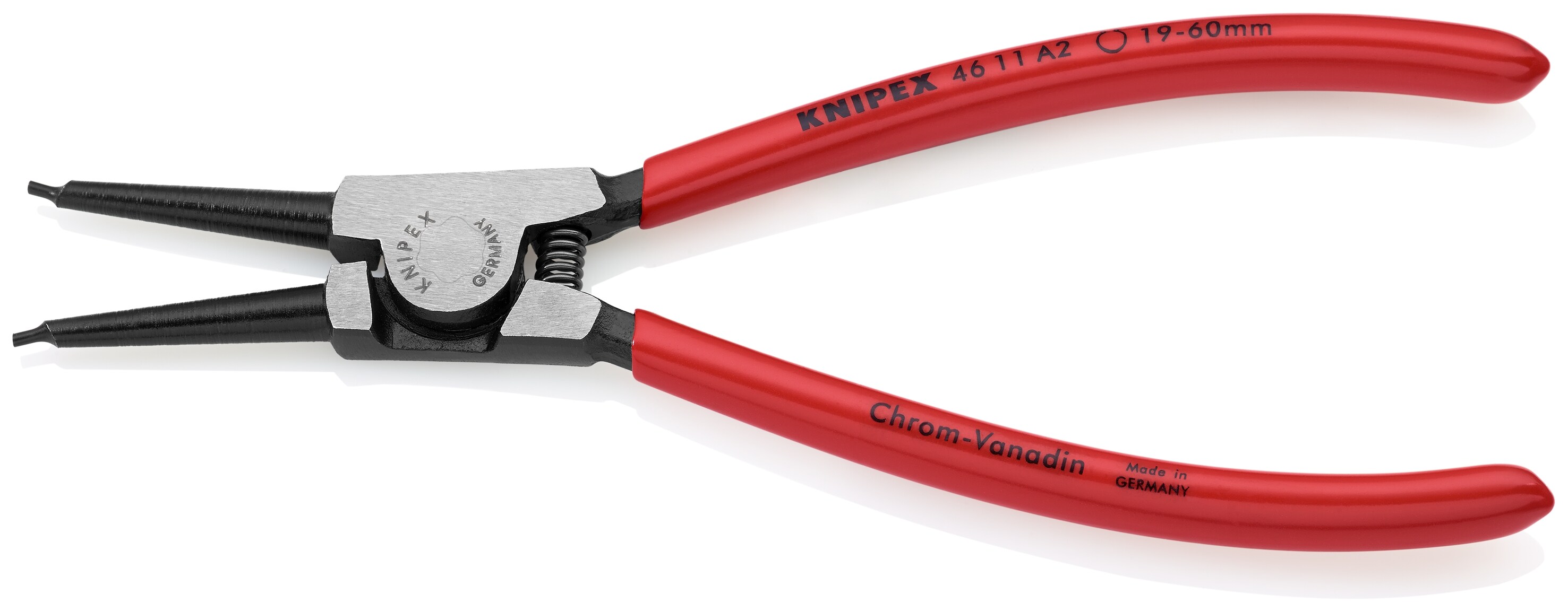 KNIPEX 7.3 pulgadas Alicate para anillo de seguridad de automóvil con mango rojo sumergido para instalación y extracción de clips de retención externos - 46 11 A2