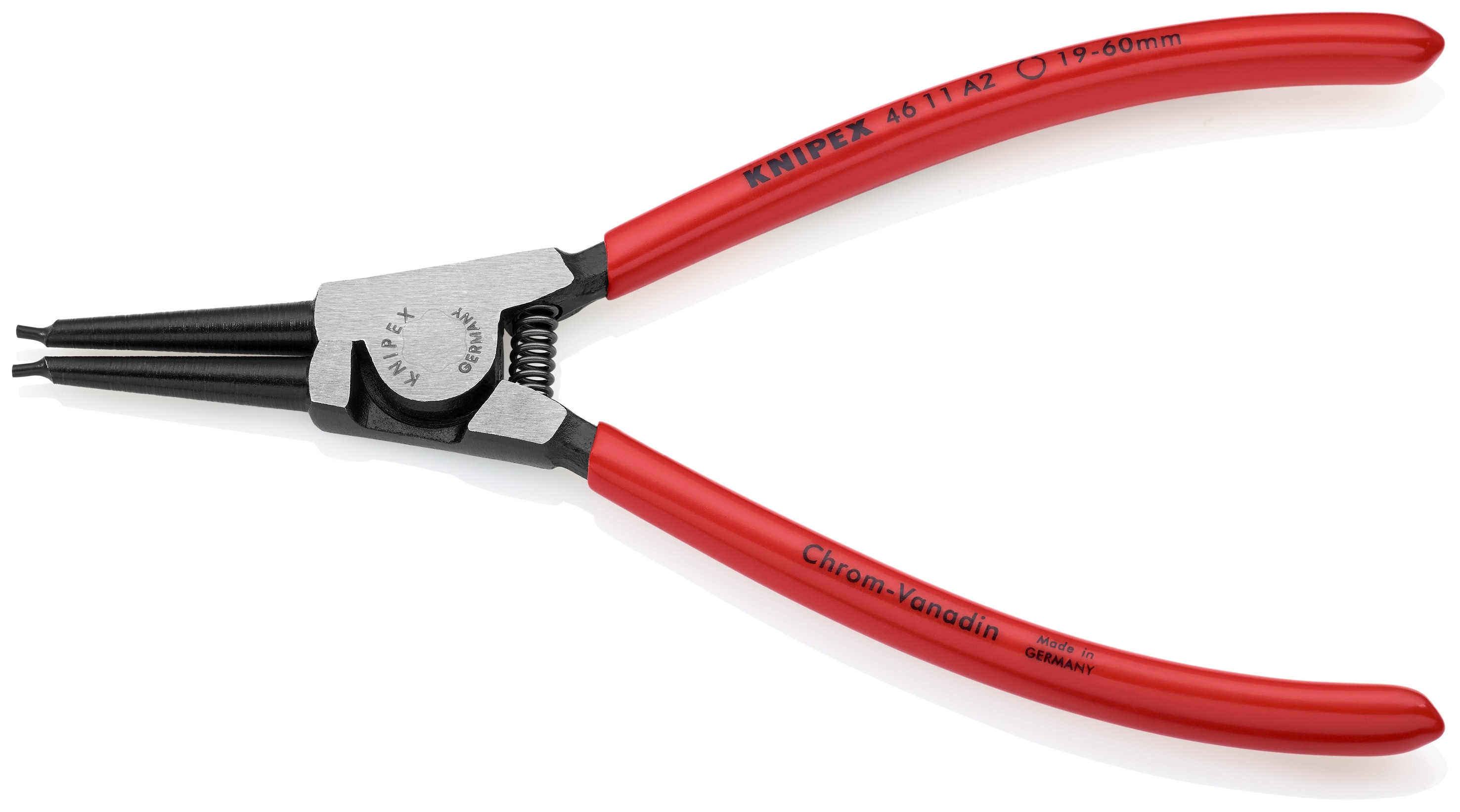 KNIPEX 7.3 pulgadas Alicate para anillo de seguridad de automóvil con mango rojo sumergido para instalación y extracción de clips de retención externos - 46 11 A2