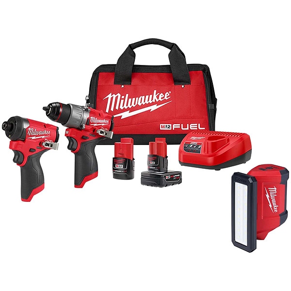 Milwaukee Tool Combo Kit and Flood Light, 12 V, Includes Batteries/Charger - 3497-22, 2367-20
