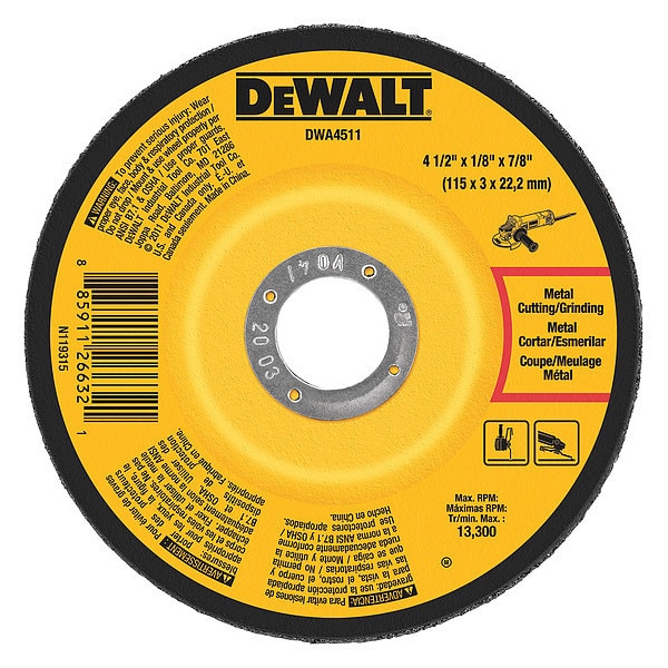 Rueda de esmerilado de metal Dewalt de 4-1/2" x 1/8" x 7/8" - DWA4511