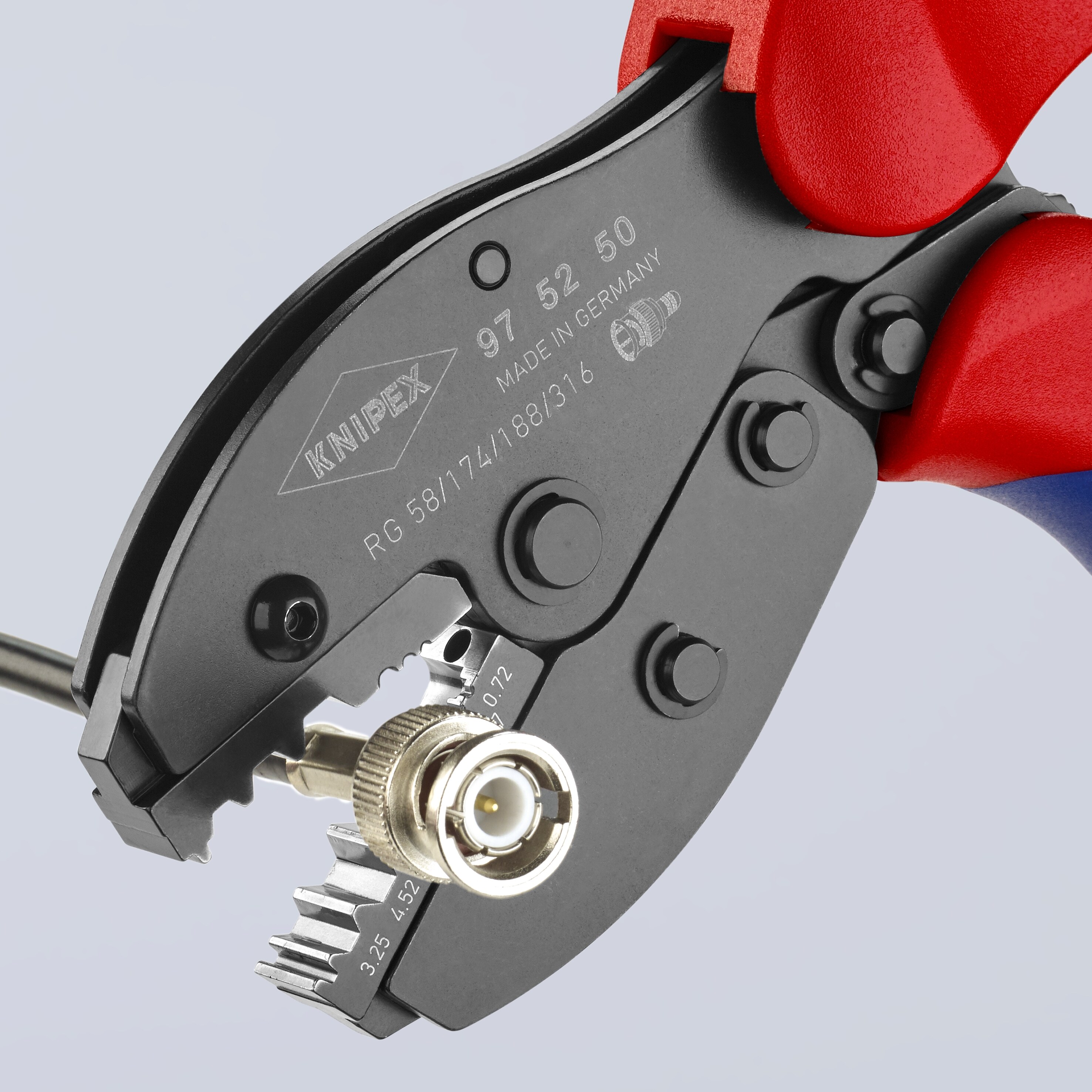 KNIPEX Alicates de Crimpado con Mangos de Confort Rojos de 8.7 pulgadas, con Dados de Precisión y Mecanismo de Liberación Automática - 97 52 50