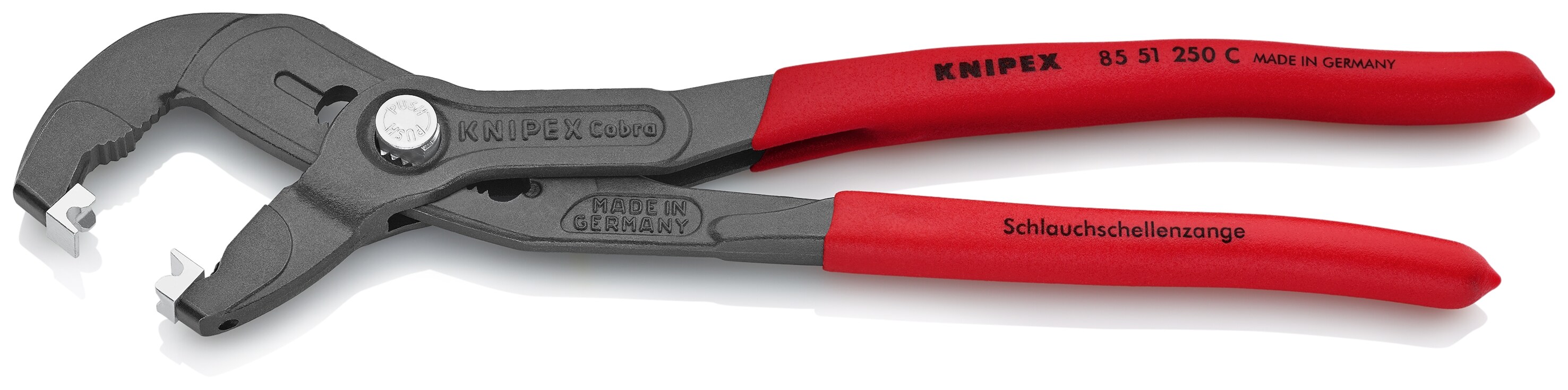 KNIPEX 9.9 pulgadas Pinzas de lengüeta y ranura para aplicaciones automotrices con puntas giratorias y mordazas con botón operado - 85 51 250 C