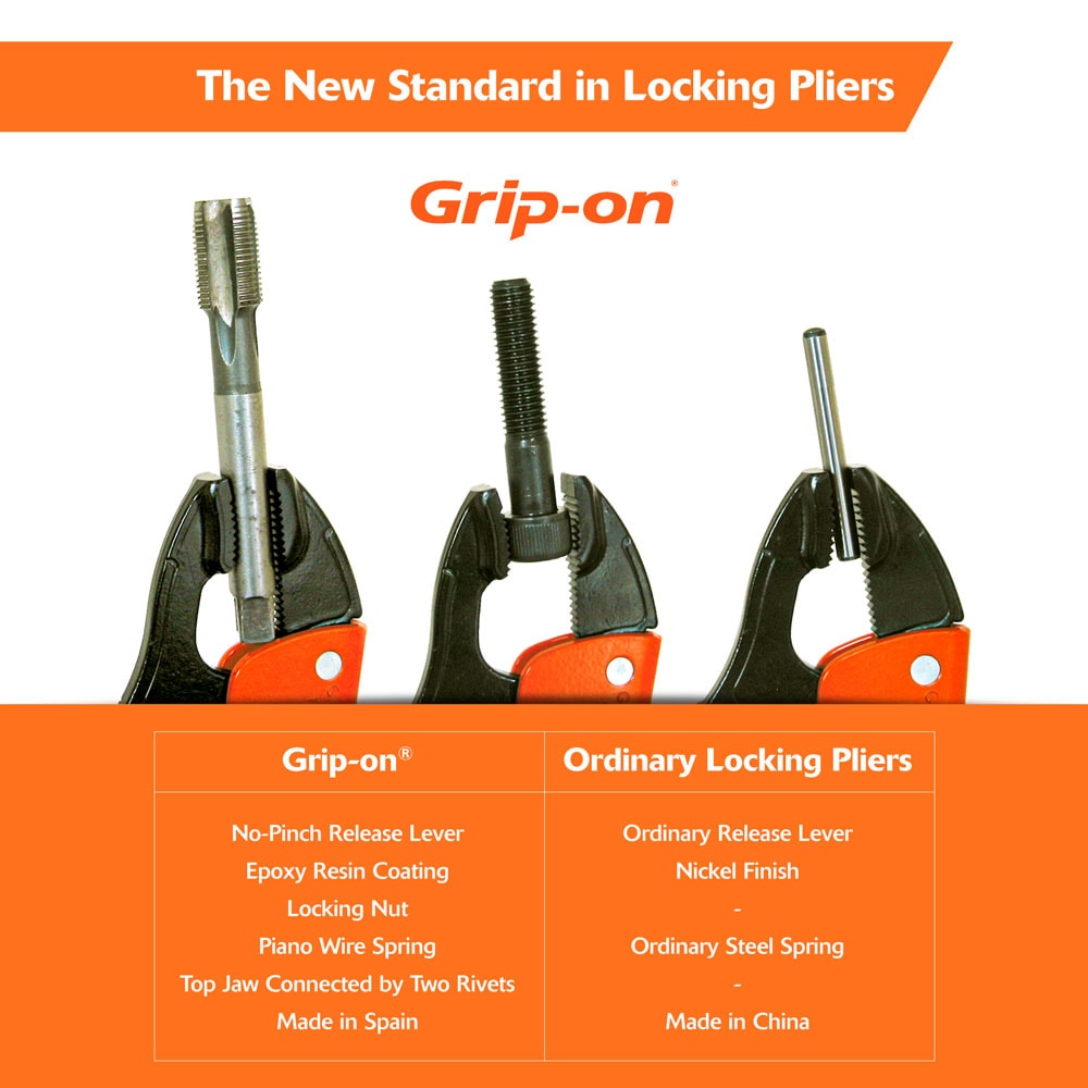 Pinzas bloqueadoras Grip-on de 13 pulgadas en acero naranja con mango de 9 pulgadas y capacidad de mandíbula de 1.5 pulgadas - 181-12