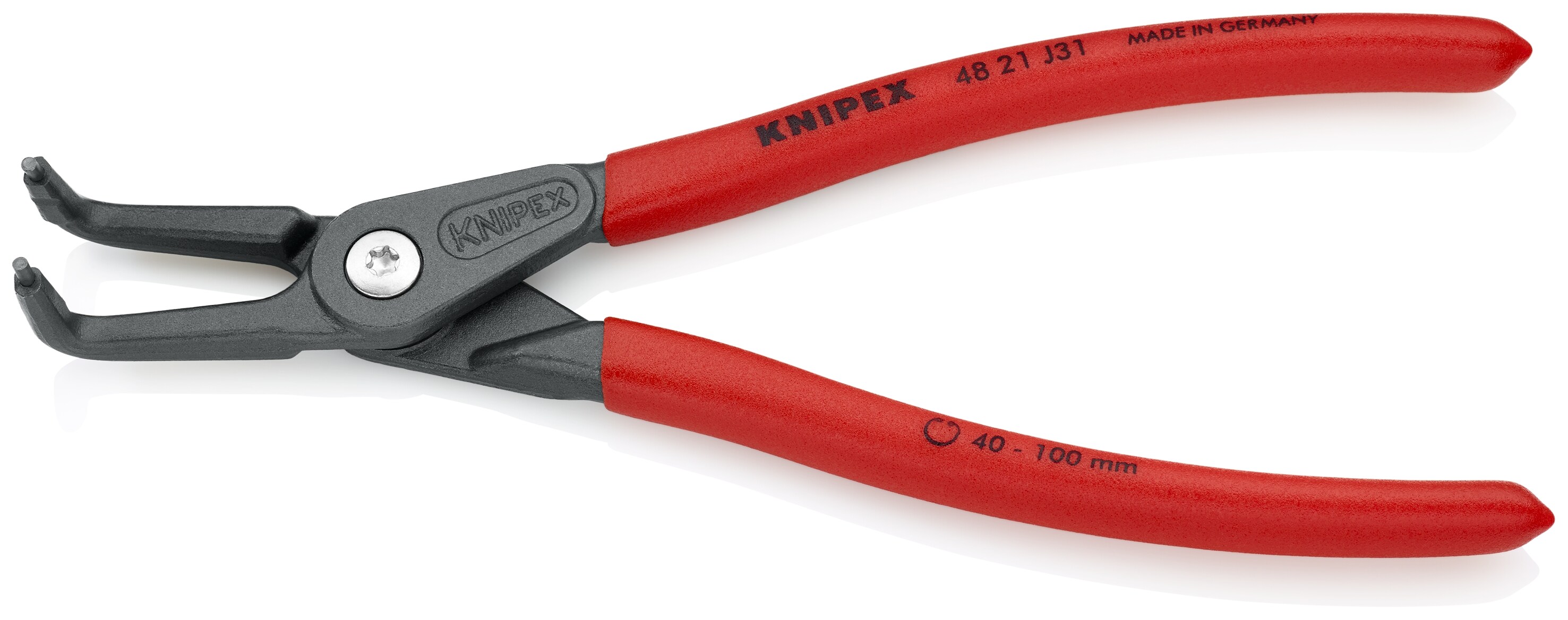 KNIPEX 8.4 pulgadas Mango sumergido en rojo Alicate para anillo de retención automotriz con puntas de 90 grados - 48 21 J31