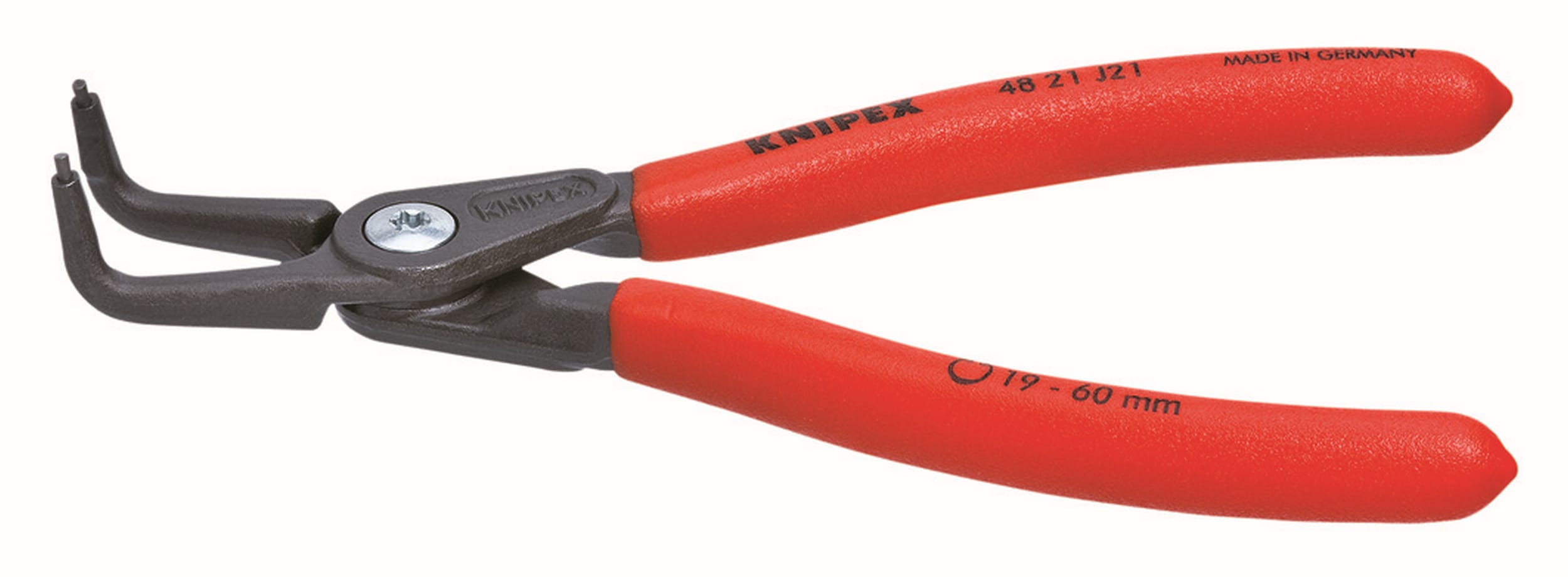 KNIPEX 8.4 pulgadas Mango sumergido en rojo Alicate para anillo de retención automotriz con puntas de 90 grados - 48 21 J31