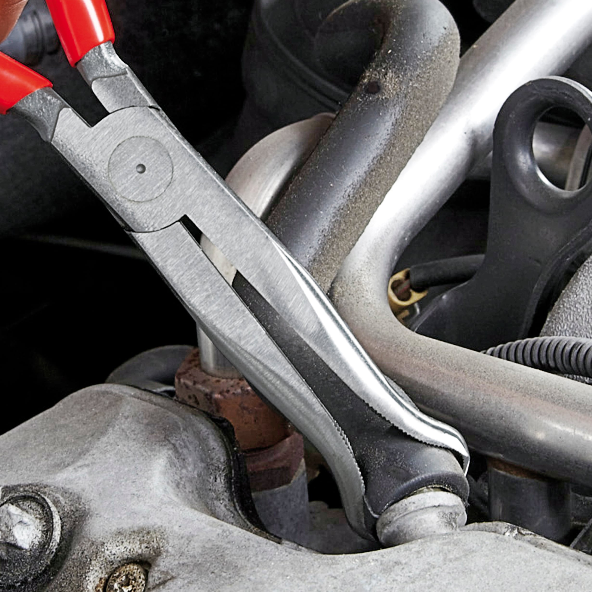 Pinzas de punta fina roja KNIPEX de 7.7 pulgadas con mango sumergido para aplicaciones automotrices - 38 91 200