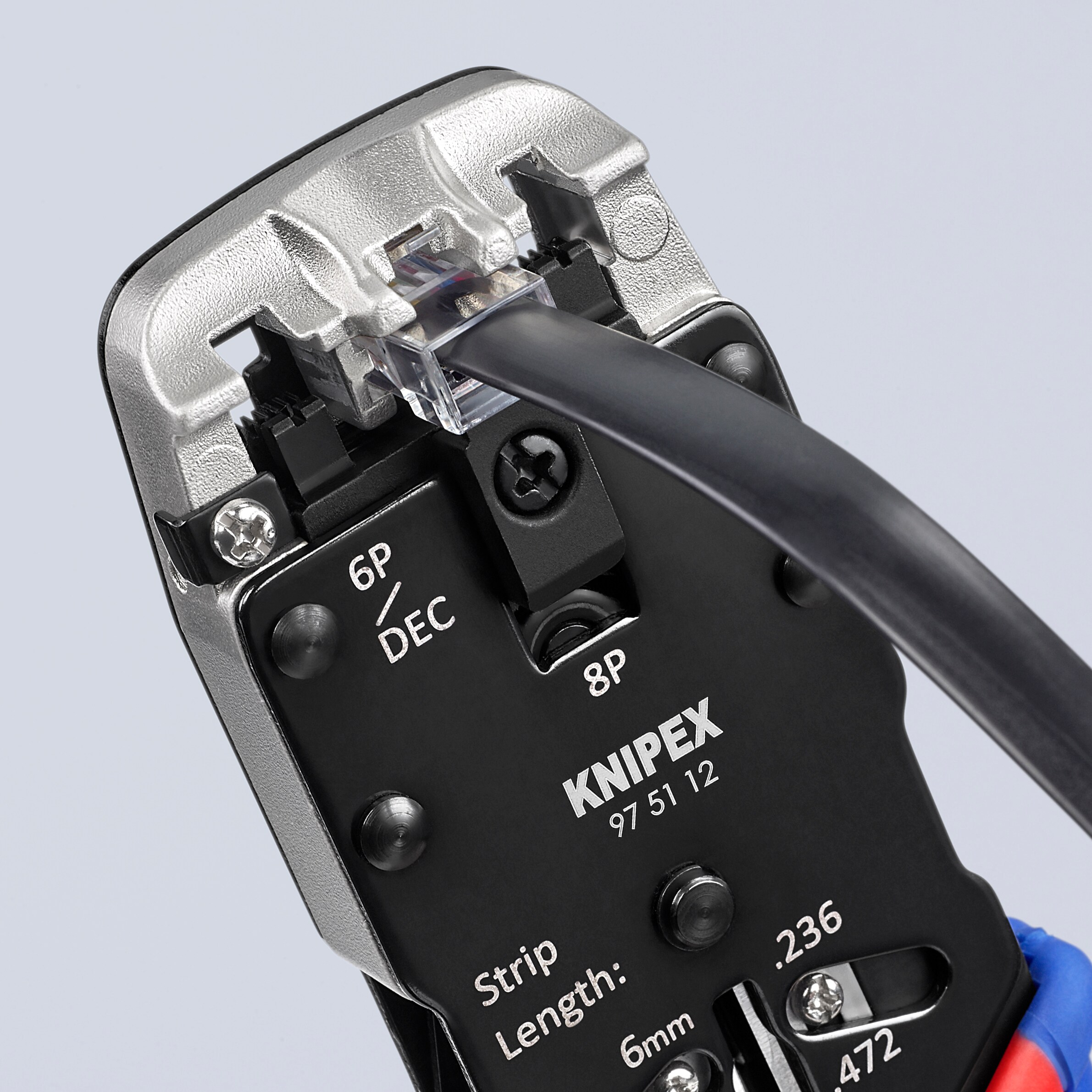 KNIPEX Pinzas de Engaste Rojas de 8.2 pulgadas para Aplicaciones Eléctricas - Acero Cromo Vanadio, Mango con Agarre Cómodo, Incluye Cortador de Longitud y Cuchillo de Desmontaje - 97 51 12
