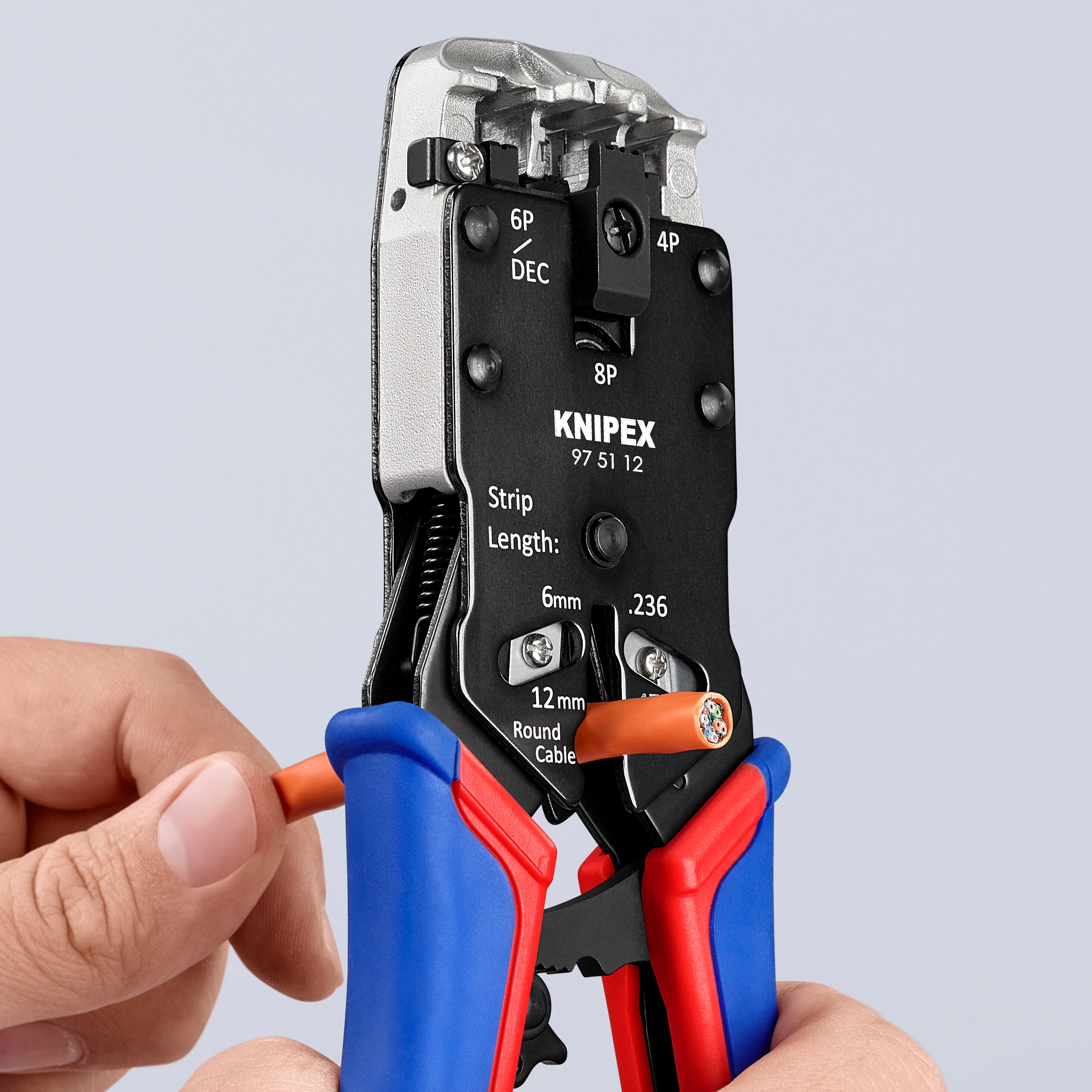 KNIPEX Pinzas de Engaste Rojas de 8.2 pulgadas para Aplicaciones Eléctricas - Acero Cromo Vanadio, Mango con Agarre Cómodo, Incluye Cortador de Longitud y Cuchillo de Desmontaje - 97 51 12