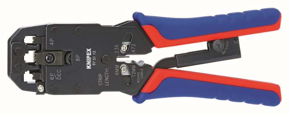 KNIPEX Pinzas de Engaste Rojas de 8.2 pulgadas para Aplicaciones Eléctricas - Acero Cromo Vanadio, Mango con Agarre Cómodo, Incluye Cortador de Longitud y Cuchillo de Desmontaje - 97 51 12