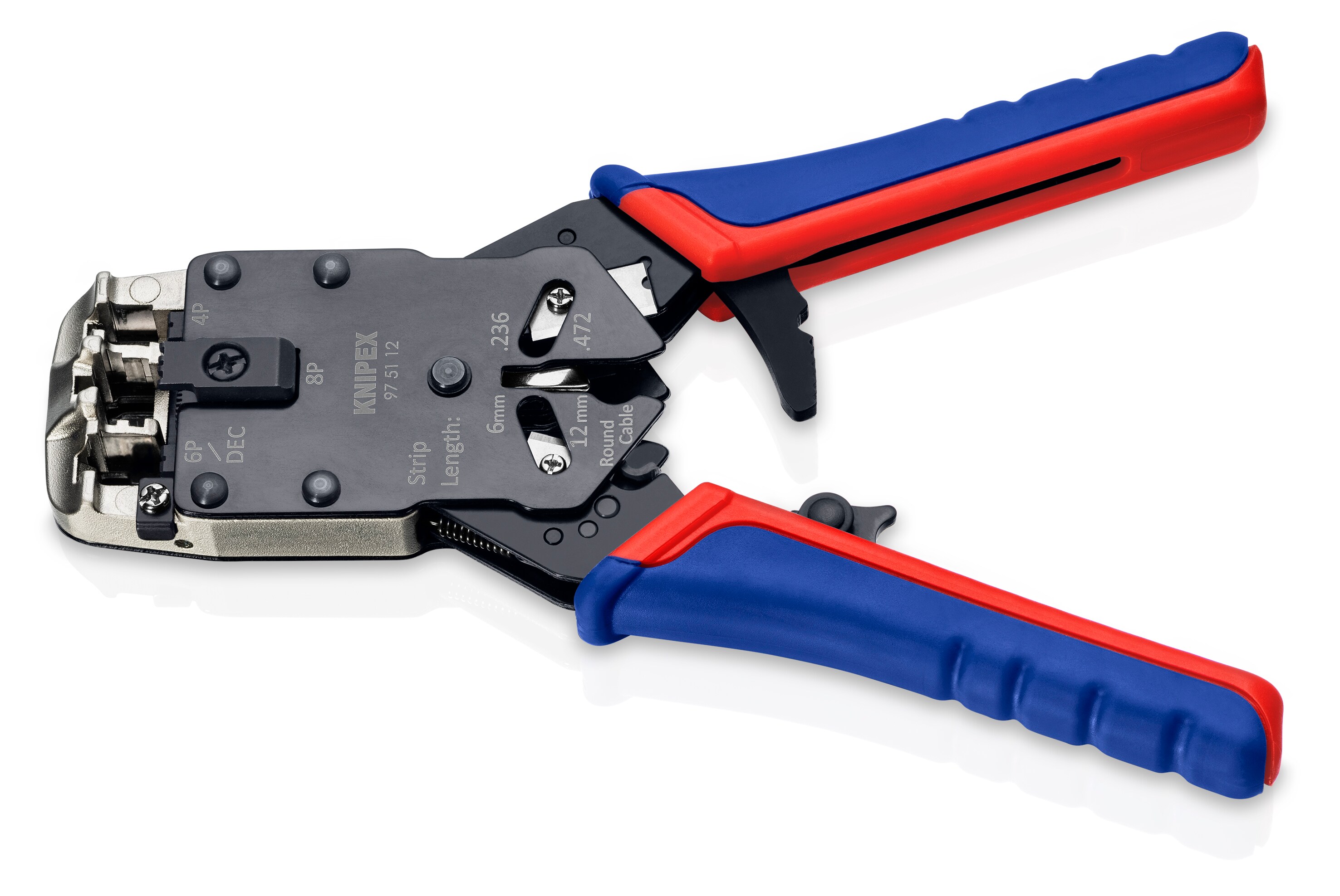 KNIPEX Pinzas de Engaste Rojas de 8.2 pulgadas para Aplicaciones Eléctricas - Acero Cromo Vanadio, Mango con Agarre Cómodo, Incluye Cortador de Longitud y Cuchillo de Desmontaje - 97 51 12