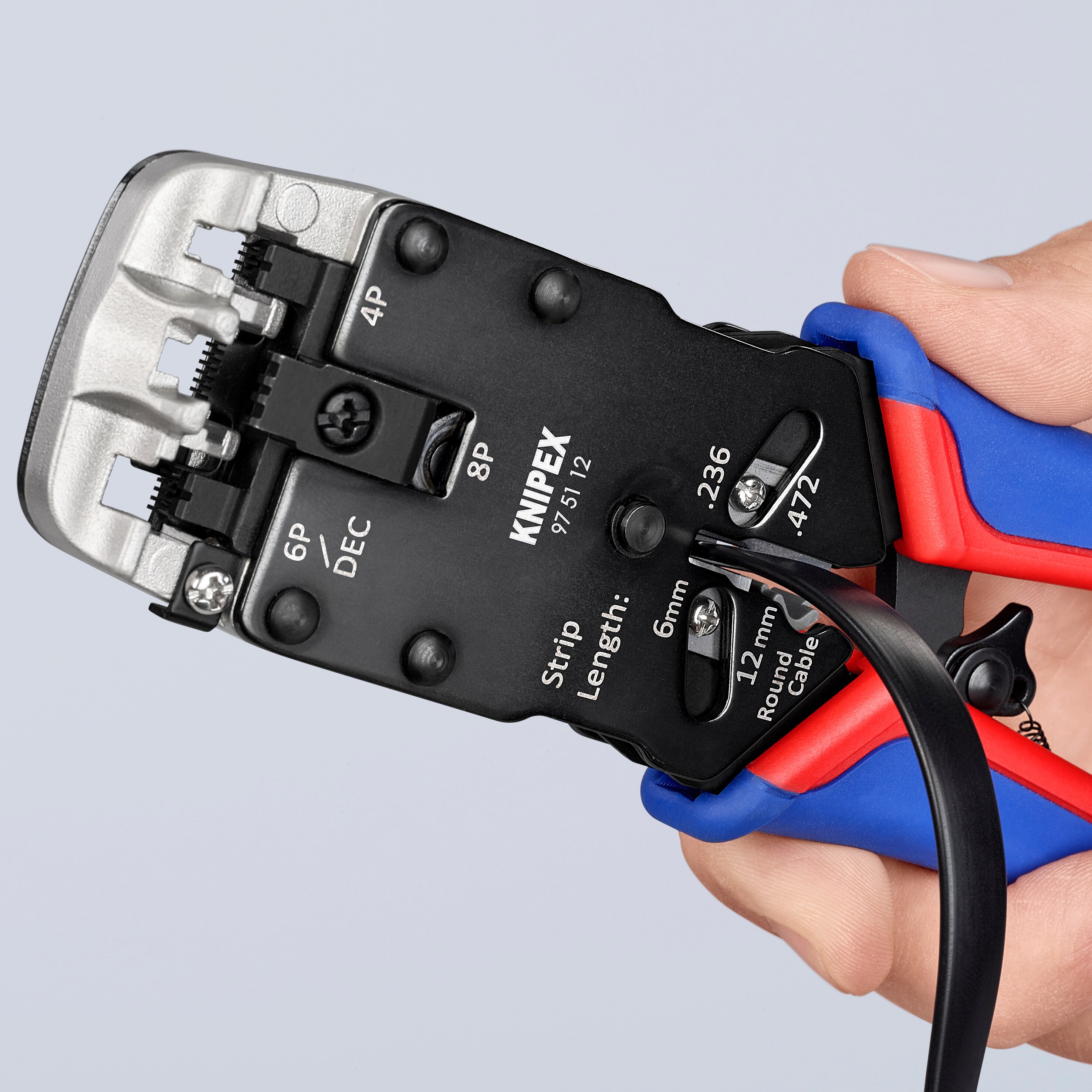 KNIPEX Pinzas de Engaste Rojas de 8.2 pulgadas para Aplicaciones Eléctricas - Acero Cromo Vanadio, Mango con Agarre Cómodo, Incluye Cortador de Longitud y Cuchillo de Desmontaje - 97 51 12