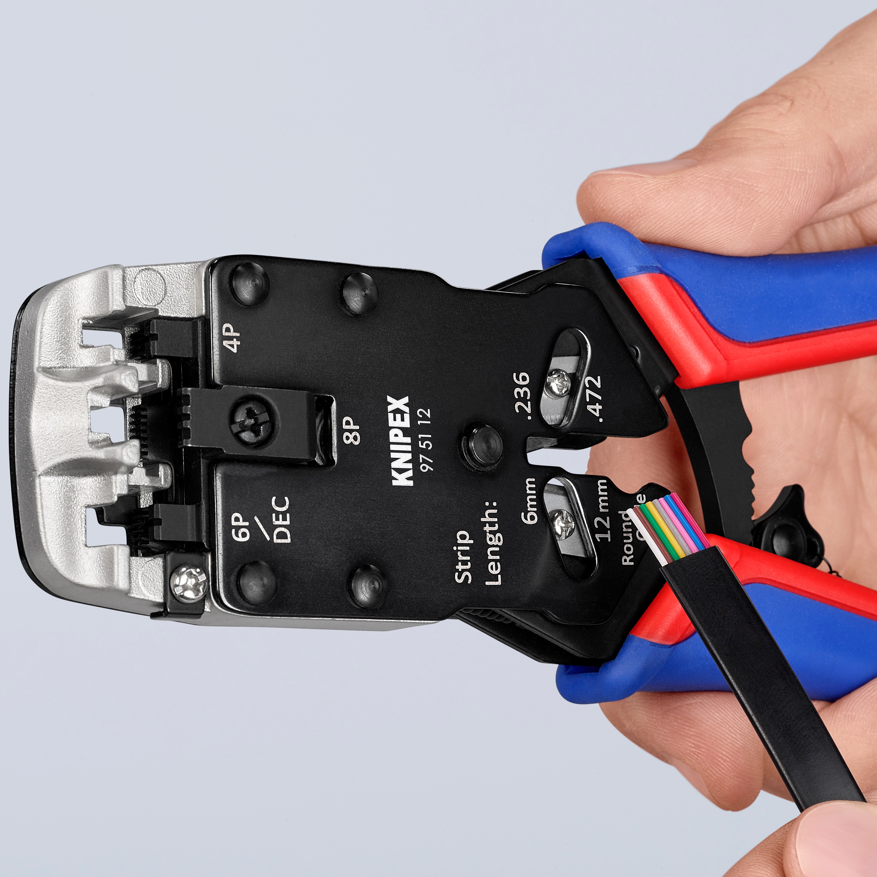 KNIPEX Pinzas de Engaste Rojas de 8.2 pulgadas para Aplicaciones Eléctricas - Acero Cromo Vanadio, Mango con Agarre Cómodo, Incluye Cortador de Longitud y Cuchillo de Desmontaje - 97 51 12