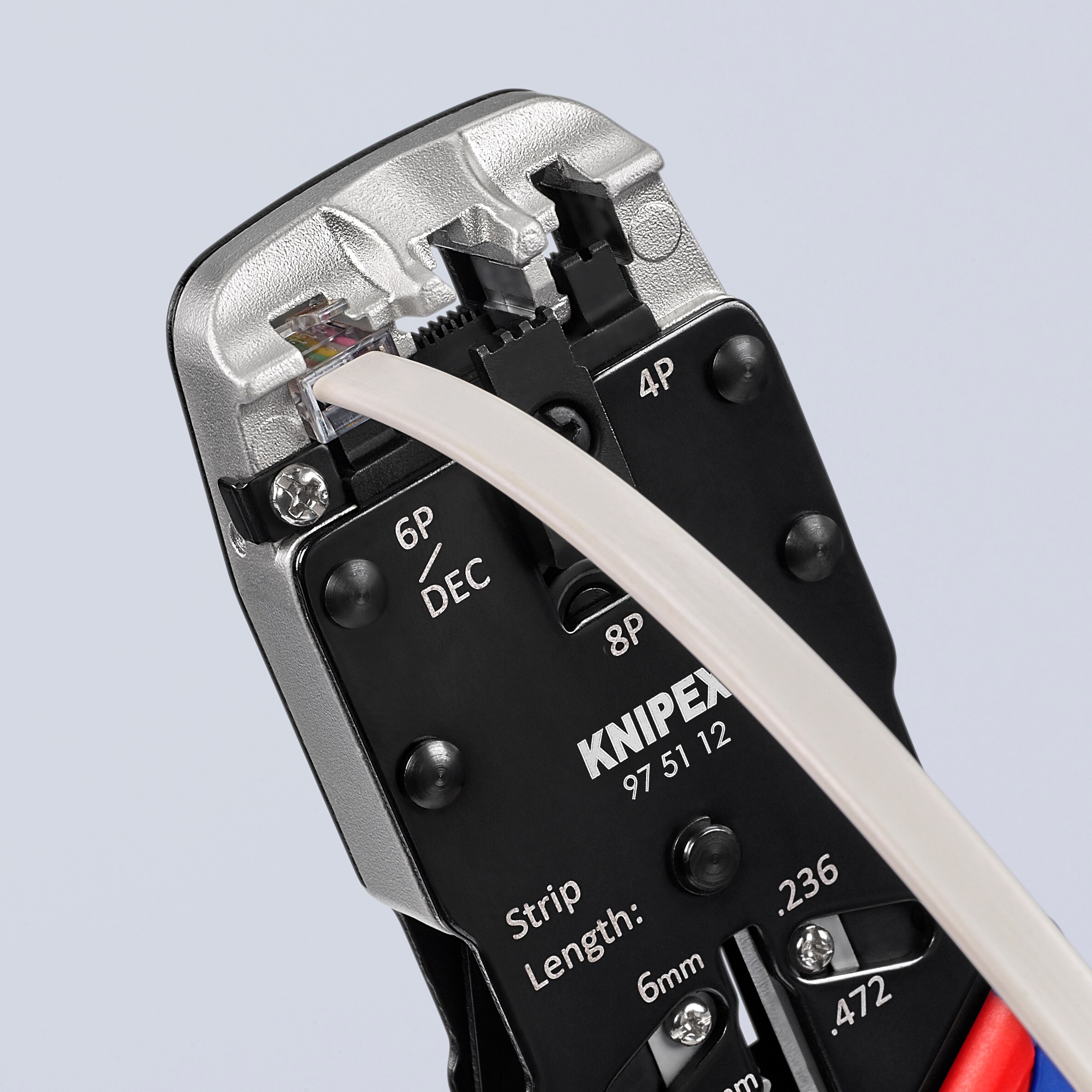 KNIPEX Pinzas de Engaste Rojas de 8.2 pulgadas para Aplicaciones Eléctricas - Acero Cromo Vanadio, Mango con Agarre Cómodo, Incluye Cortador de Longitud y Cuchillo de Desmontaje - 97 51 12