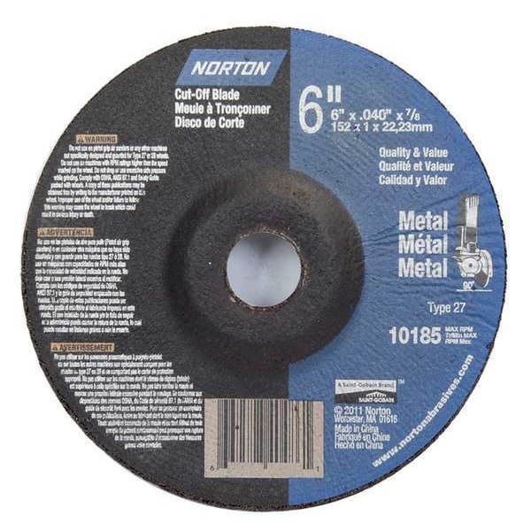 Ruedas de desbaste Norton Abrasives, Tipo 27, 6 pulgadas de diámetro, 0.045 pulgadas de grosor, tamaño de agujero de 7/8 pulgadas, Óxido de aluminio - 66252842015