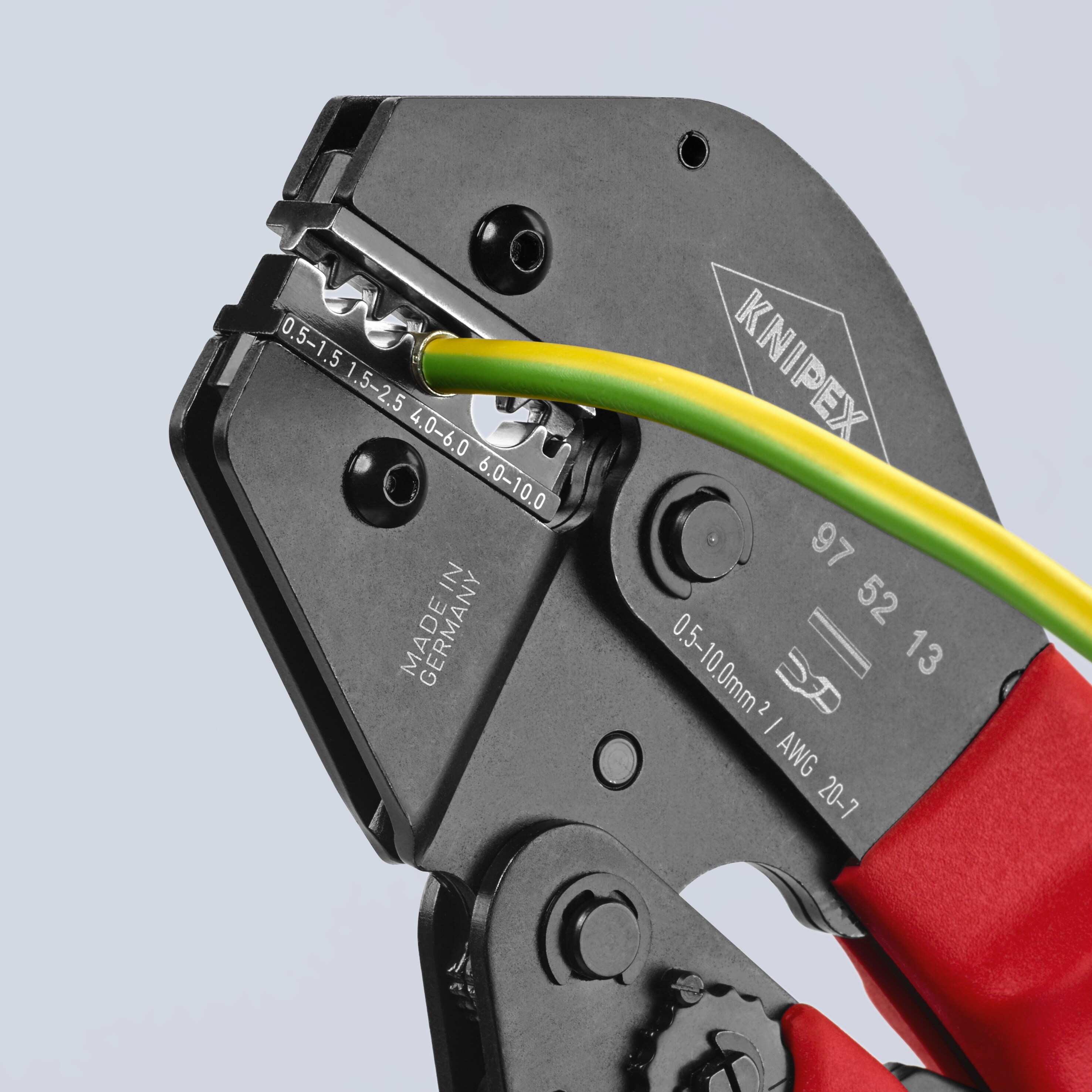 KNIPEX Pinzas de Crimpado Rojas de 10 pulgadas en Acero al Cromo Vanadio con Mango de Confort - Pinzas de Crimpado Eléctrico 97 52 13