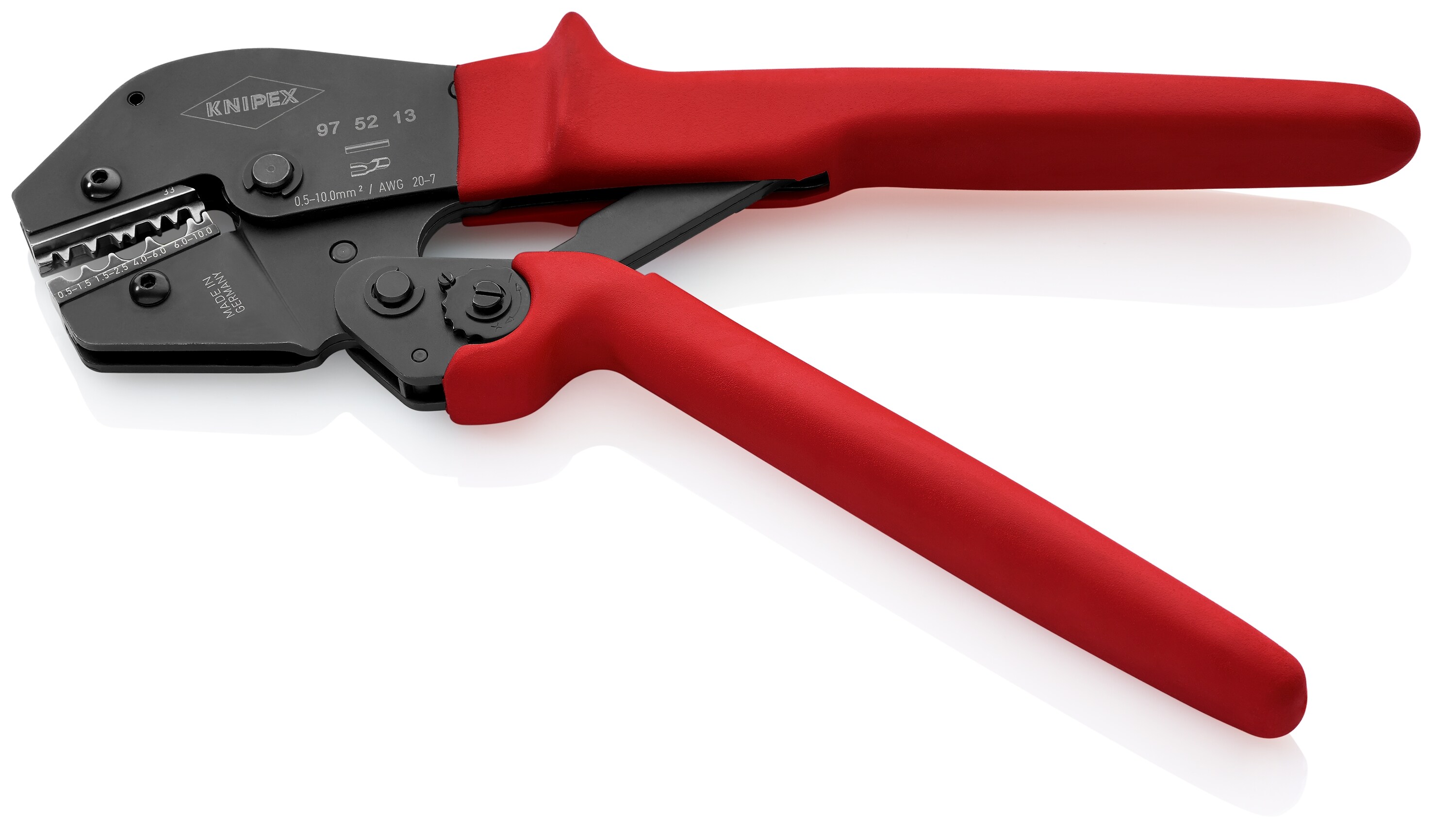 KNIPEX Pinzas de Crimpado Rojas de 10 pulgadas en Acero al Cromo Vanadio con Mango de Confort - Pinzas de Crimpado Eléctrico 97 52 13