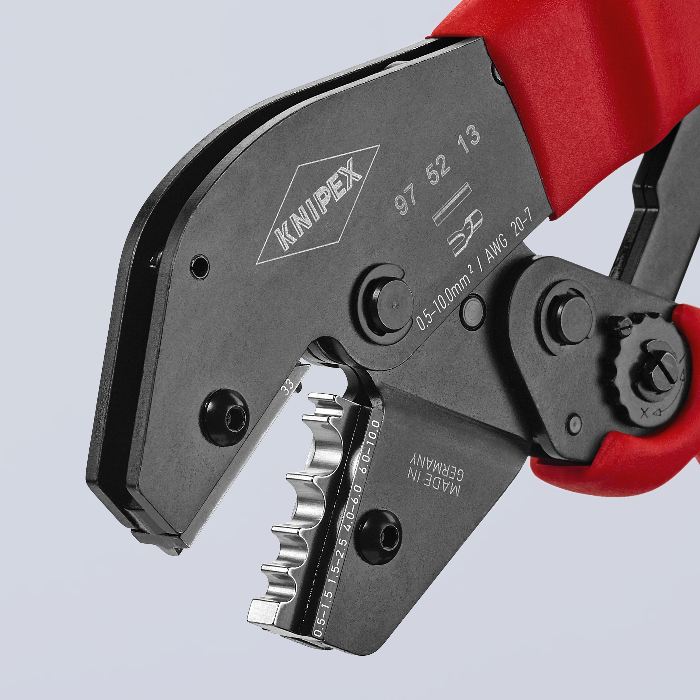 KNIPEX Pinzas de Crimpado Rojas de 10 pulgadas en Acero al Cromo Vanadio con Mango de Confort - Pinzas de Crimpado Eléctrico 97 52 13