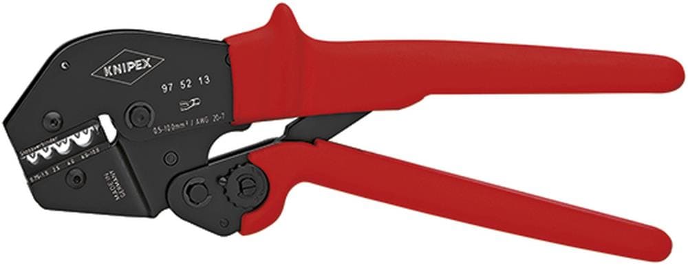 KNIPEX Pinzas de Crimpado Rojas de 10 pulgadas en Acero al Cromo Vanadio con Mango de Confort - Pinzas de Crimpado Eléctrico 97 52 13