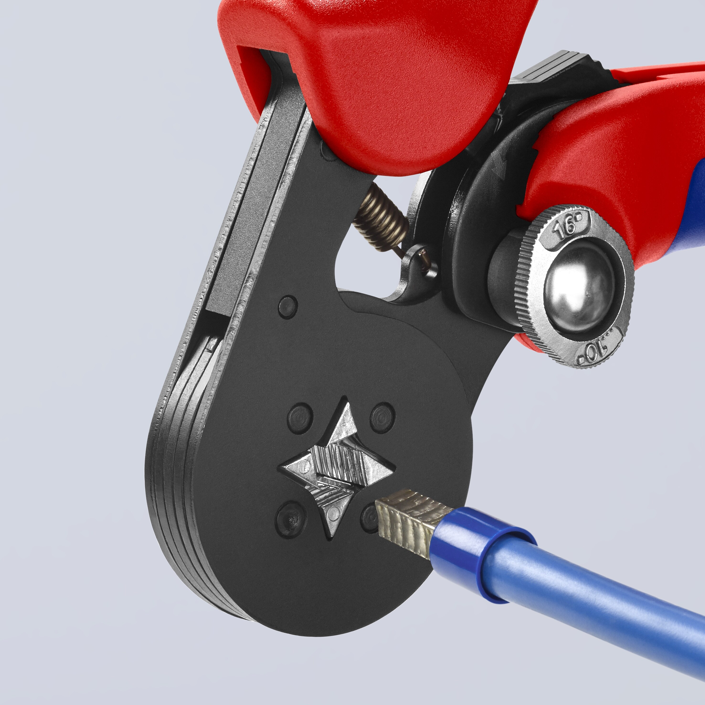 Alicates de engaste autoajustables KNIPEX Rojo de 7 pulgadas para terminales con mango ergonómico - 97 53 04