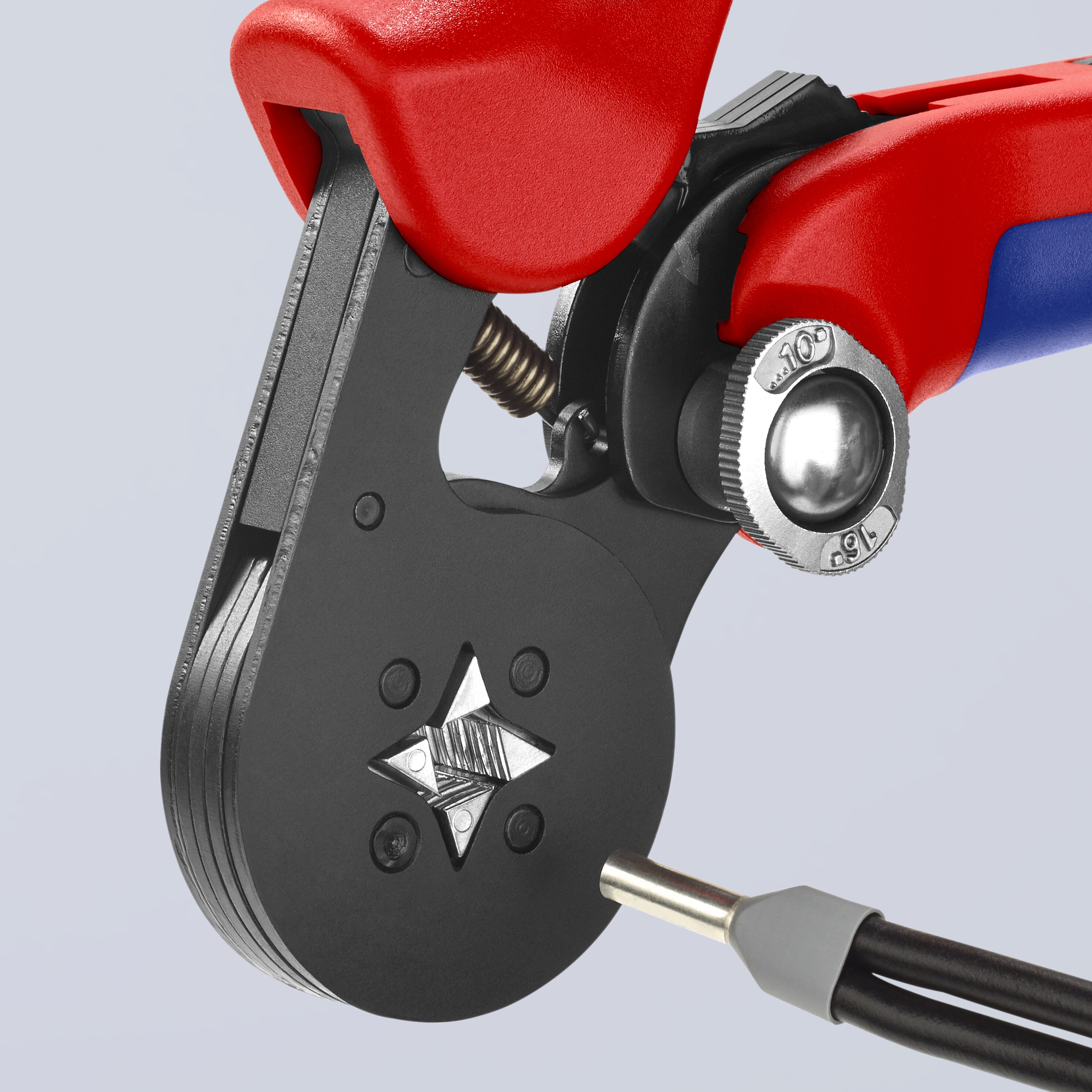 Alicates de engaste autoajustables KNIPEX Rojo de 7 pulgadas para terminales con mango ergonómico - 97 53 04