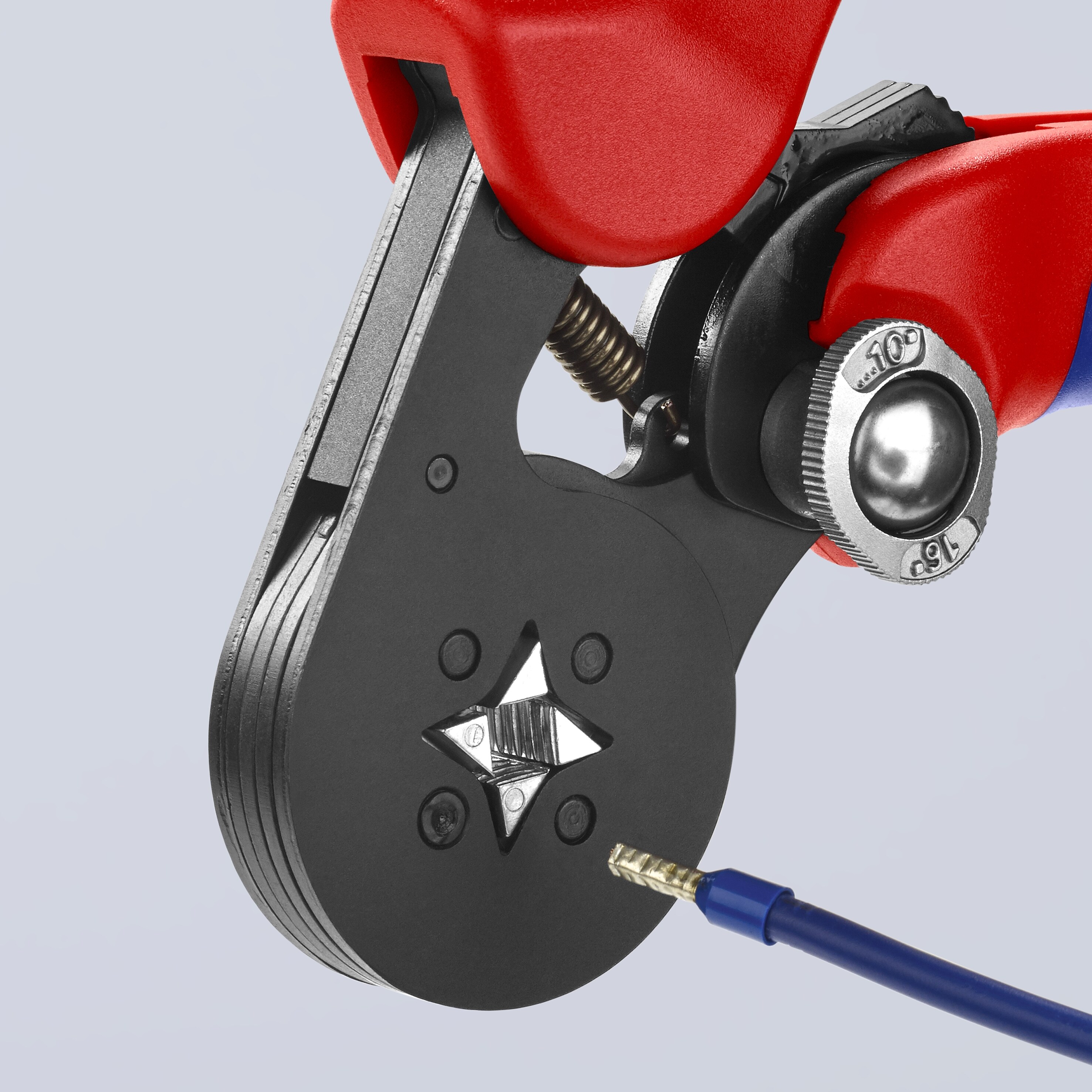 Alicates de engaste autoajustables KNIPEX Rojo de 7 pulgadas para terminales con mango ergonómico - 97 53 04
