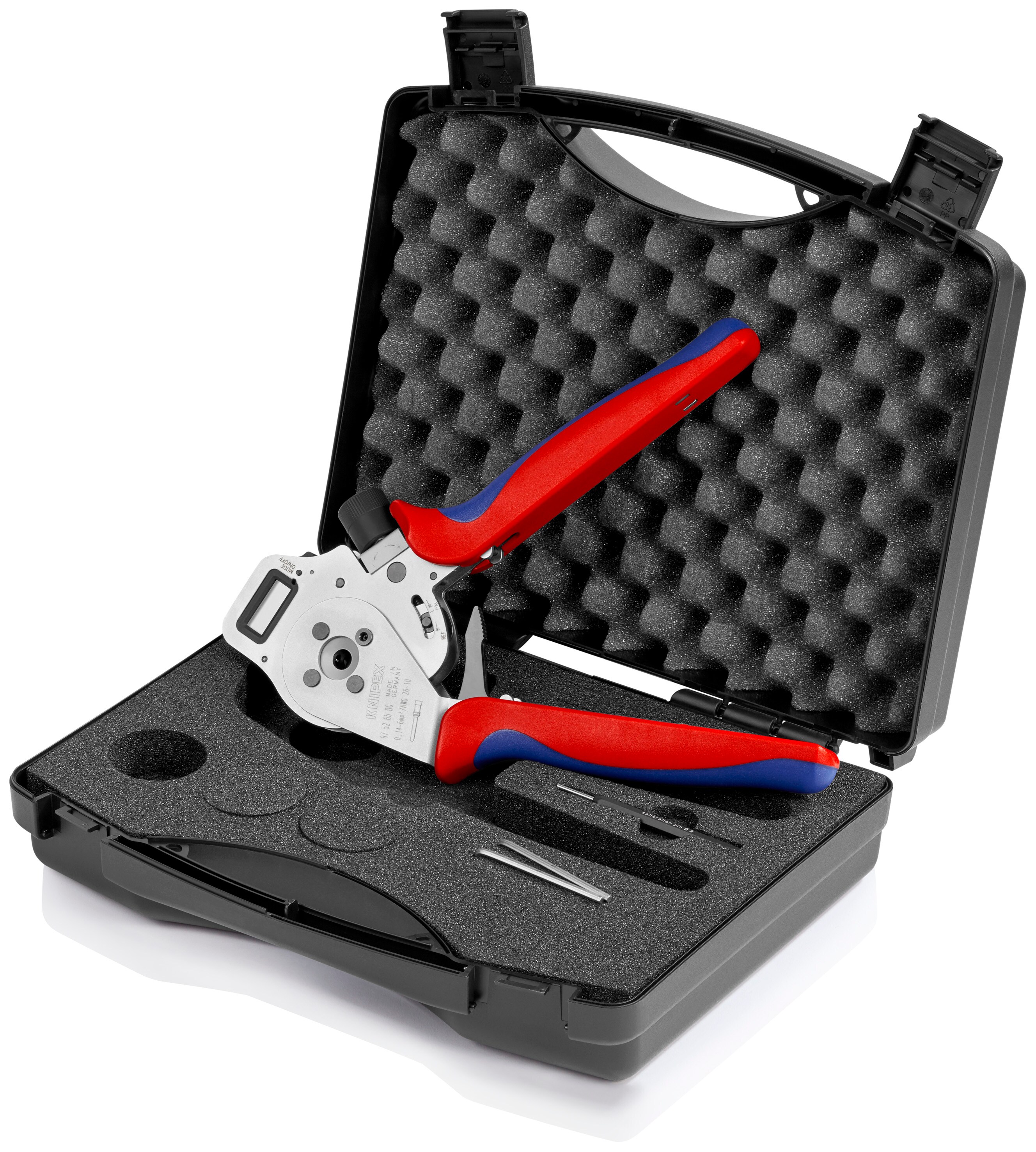 KNIPEX Alicate crimpeador rojo con empuñadura Comfort Grip de 10.8 pulgadas para contactos girados - 97 52 65 DG.