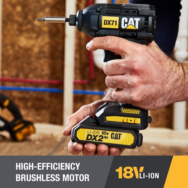 Caterpillar Cat 18V 1/4 in. Cordless High-Torque Impact Driver, 2 Batteries and Charger Included - DX71
