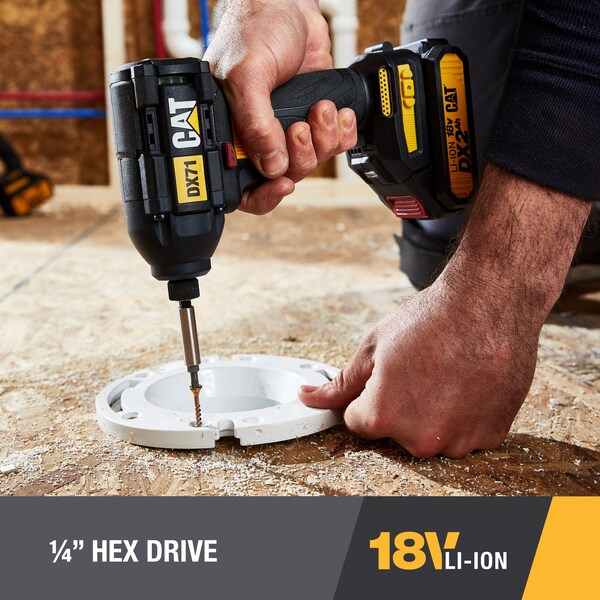 Caterpillar Cat 18V 1/4 in. Cordless High-Torque Impact Driver, 2 Batteries and Charger Included - DX71