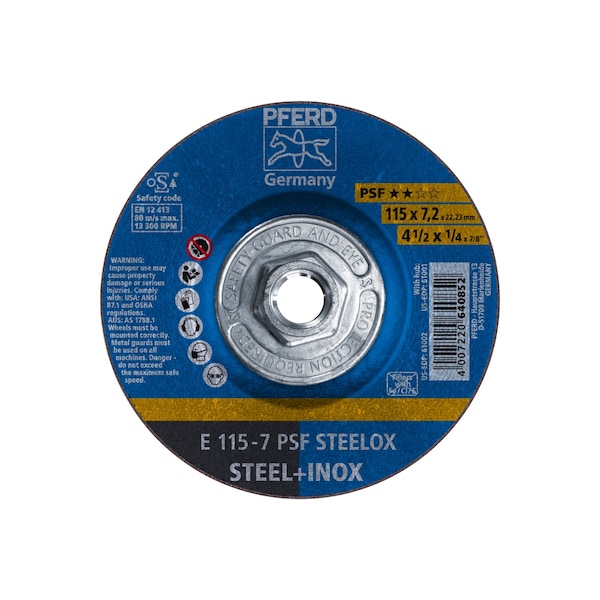 Rueda de Esmerilado Pferd de 4-1/2" x 1/4, 5/8-11 Rosca - PSF STEELOX - Tipo 27 - 61001