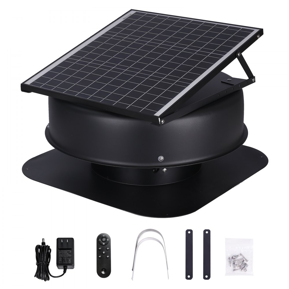 VEVOR Solar Attic Fan, 40 W, 1230 CFM Large Air Flow Solar Roof Vent Fan, Low Noise and Weatherproof with 110V Smart Adapter, Ideal for Home, Greenhouse, Garage, Shop, RV, FCC Listed - WDPQSWDKZQY404HTNV1