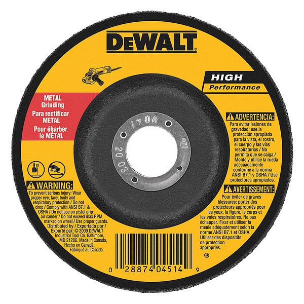 Rueda de esmerilado de metal de alto rendimiento Dewalt 6" x 1/4" x 7/8" - DW4624