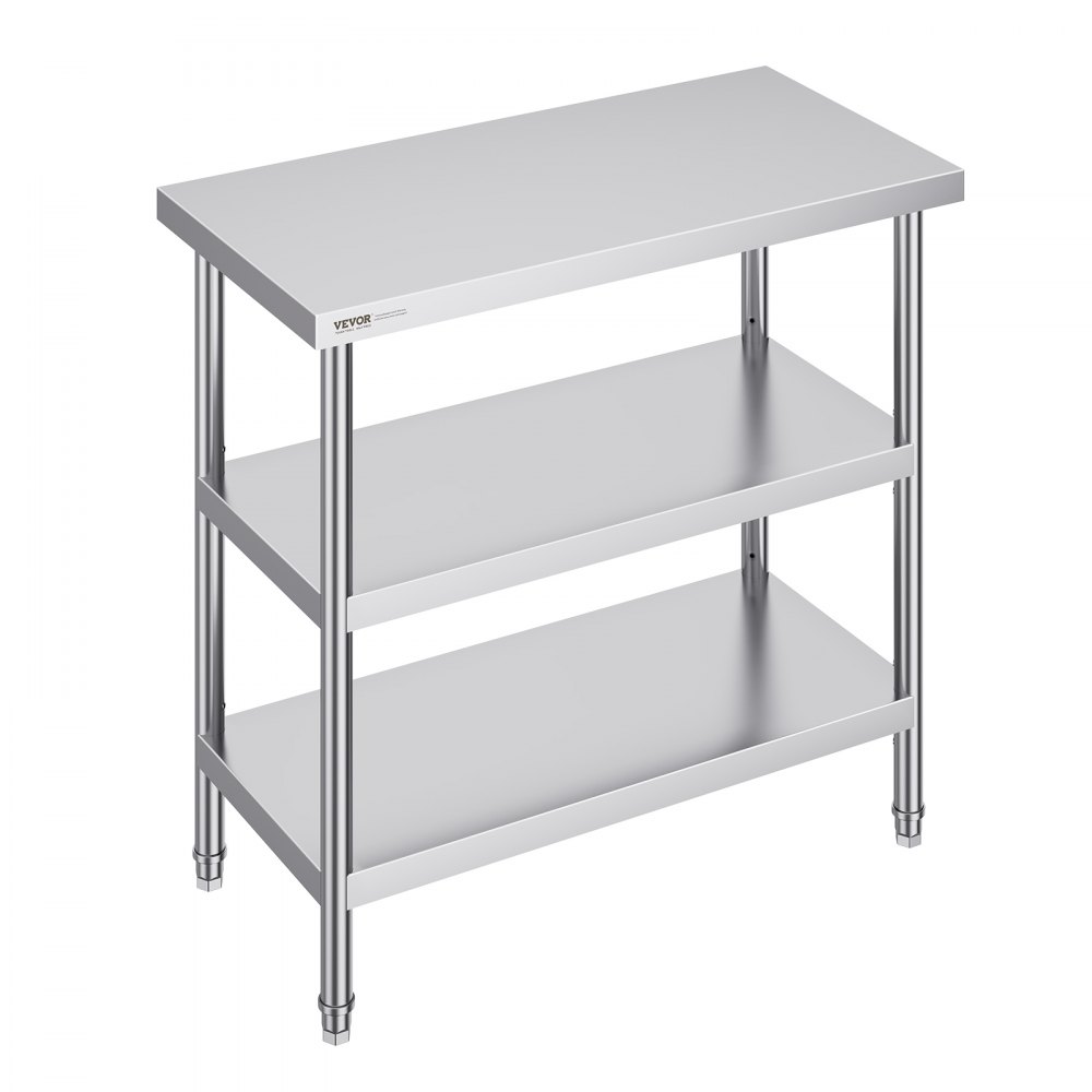 VEVOR Stainless Steel Food Prep Table, 18 x 36 x 34 Inch Commercial Kitchen Worktable, with 2 Adjustable Undershelf, Heavy Duty Prep Table Metal Work Table for BBQ, Kitchen, Home, and Garage - CFBXGGZTSCGZKRMMXV0