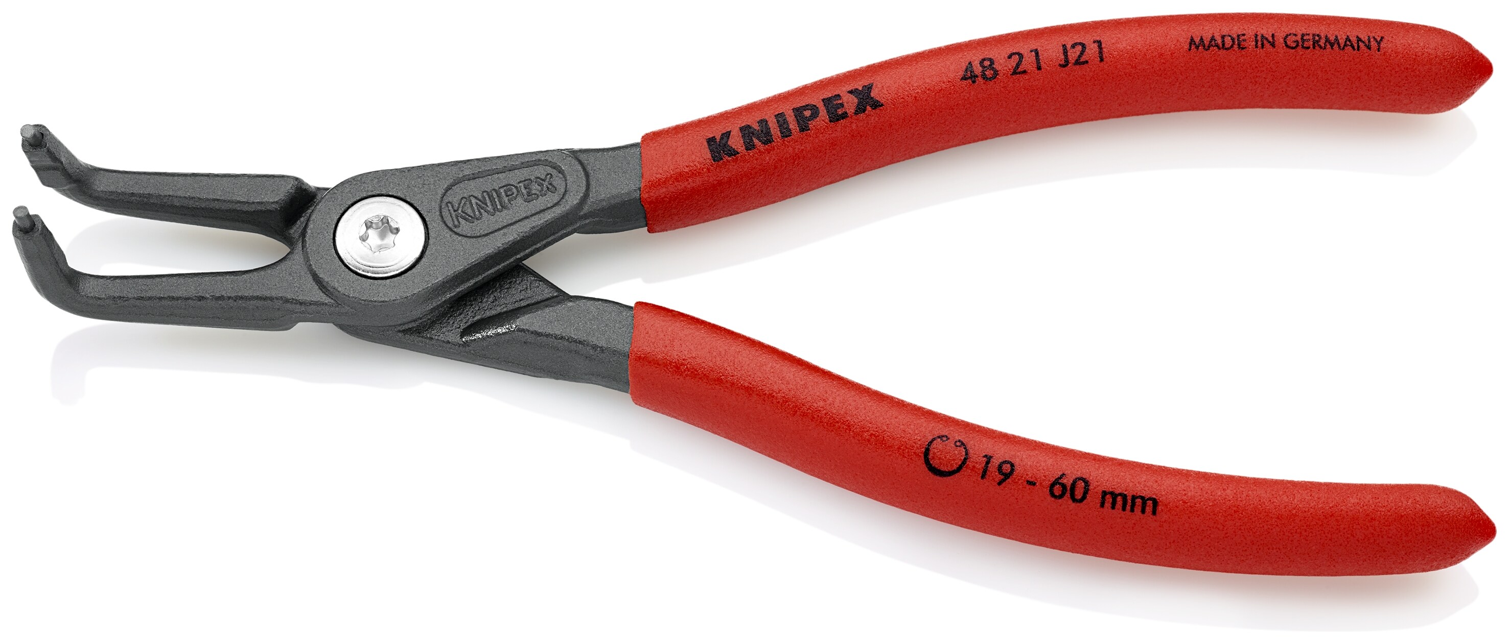 KNIPEX Alicate para anillos de retención automotrices con puntas de 90 grados y mangos rojos de 6.75 pulgadas - 48 21 J21