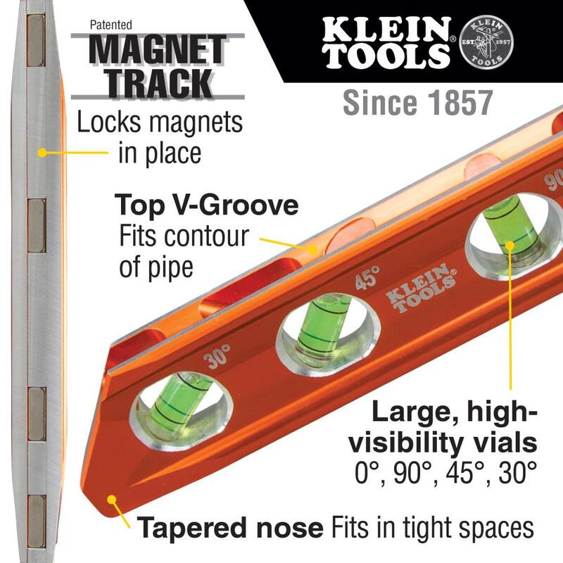 Nivel de conducto torpedo con 4 viales de 6.25 pulgadas, alta visibilidad - 935AB4V de Klein Tools