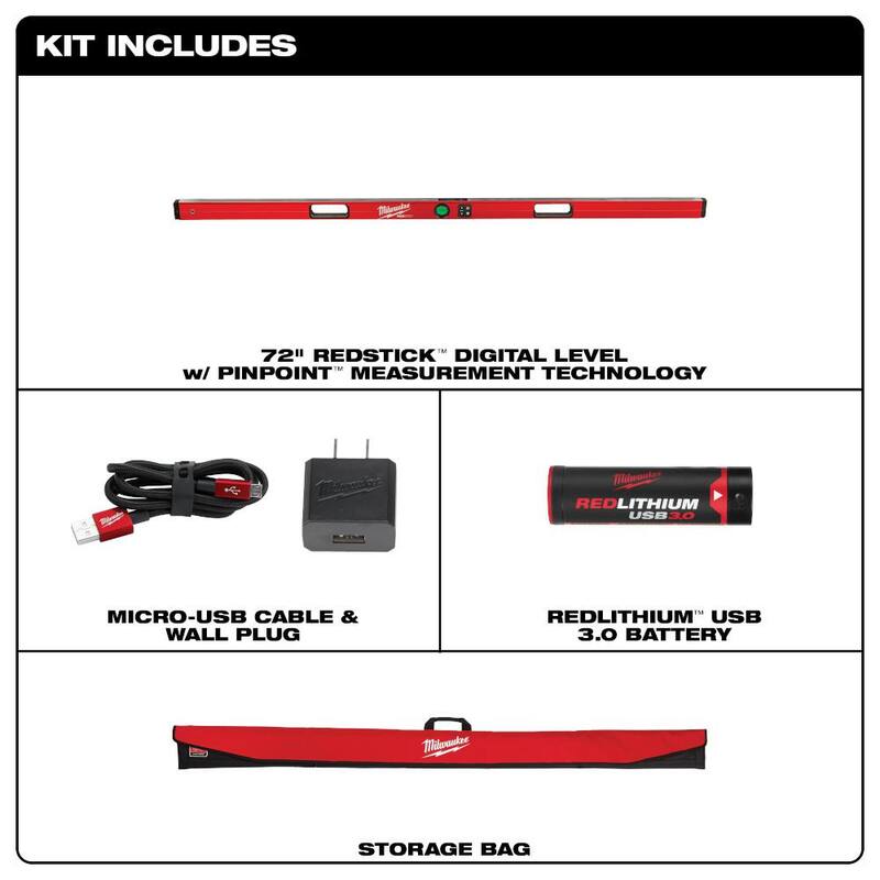 Nivel de caja digital REDSTICK de Milwaukee de 72 pulgadas con tecnología de medición con punta precisa - MLDIG72
