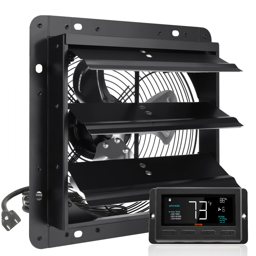 VEVOR Shutter Exhaust Fan, 10'' with Temperature Humidity Controller,  EC-motor, 820 CFM, 10-Speed Adjustable Wall Mount Attic Fan, Ventilation and Cooling for Greenhouses, Garages, Sheds, ETL Listed - BYCSPQSDJEC10VE89V1
