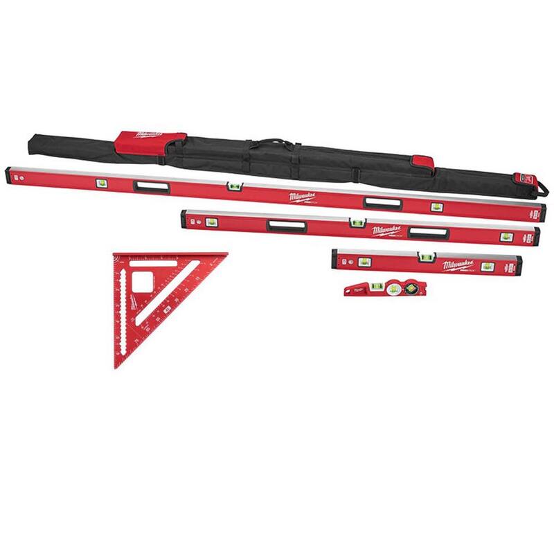 Juego de nivel de caja de viga y nivel torpedo magnético Milwaukee 10 pulgadas/24 pulgadas/48 pulgadas/78 pulgadas REDSTICK con escuadra de vigueta de 7 pulgadas - MLBXCM78-MLSQ070