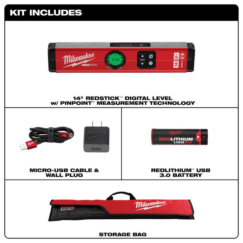 Nivel de Caja Digital Milwaukee 14 pulgadas Redstick con Tecnología de Medición de Punto de Agujón - MLDIG14