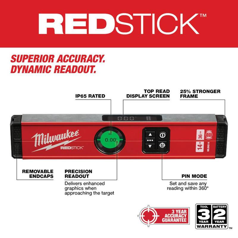 Nivel de Caja Digital Milwaukee 14 pulgadas Redstick con Tecnología de Medición de Punto de Agujón - MLDIG14