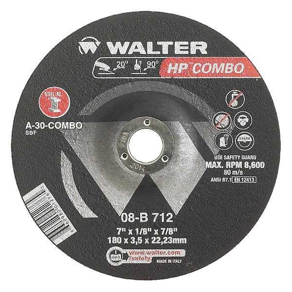 Walter Technologies Superficies Rueda de Desbaste de Centro Deprimido, Tipo 27, 0.125 pulgadas de espesor, Óxido de Aluminio - 08B712