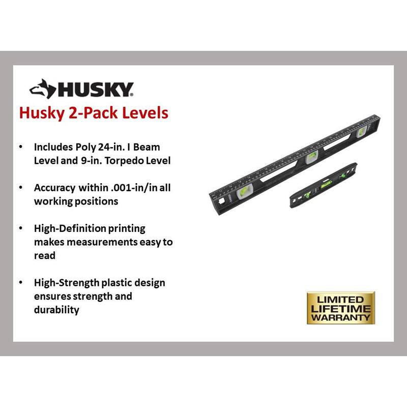 Nivel Husky Poly de 24 pulgadas y Nivel torpedo de 9 pulgadas (paquete de 2) - 00077
