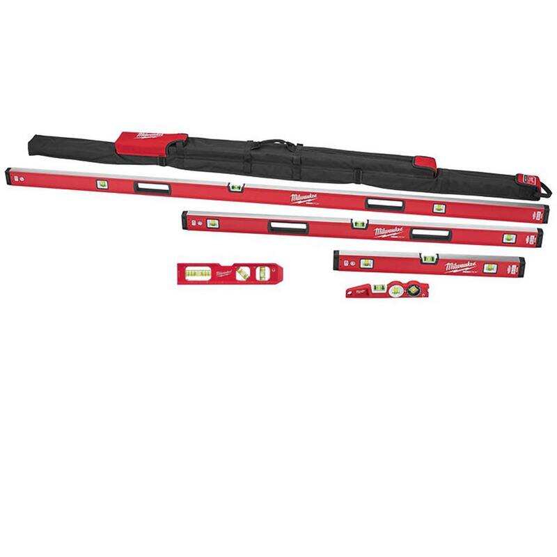 Set de niveles de caja y torpedo magnético de viga roja Milwaukee de 10 pulgadas/24 pulgadas/48 pulgadas/78 pulgadas con nivel de torpedo Billet de 7 pulgadas - MLBXCM78-48-22-5107
