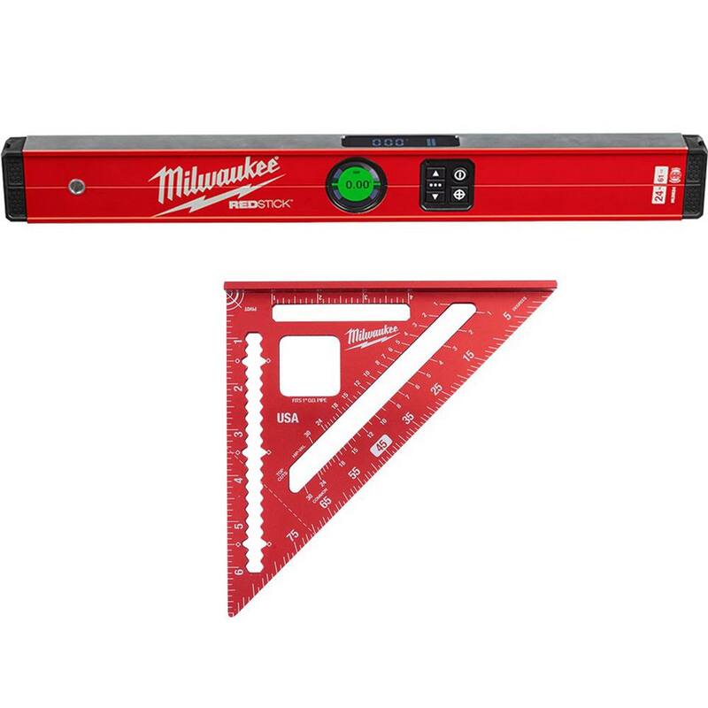 Nivel de caja digital REDSTICK de 24 pulgadas de Milwaukee con tecnología de medición de punto de precisión y escuadra de 7 pulgadas - MLDIG24-MLSQ070