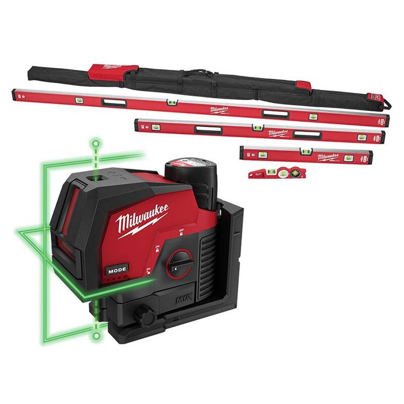 Set de Niveles de Burbuja Milwaukee REDSTICK Magnéticos con Nivel de Torpedo y Kit de Nivel Láser Cruzado y Puntual M12 de 125 pies (6 piezas) - MLBXCM78-3622-21