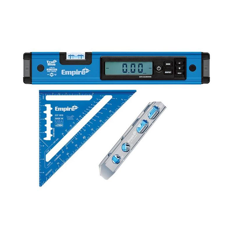 Nivel de caja digital True Blue de 16 pulgadas con nivel de torpedo magnético True Blue de 8 pulgadas y escuadra de caballete de aluminio de 7 pulgadas - E105.16.EM71.8-E2994.