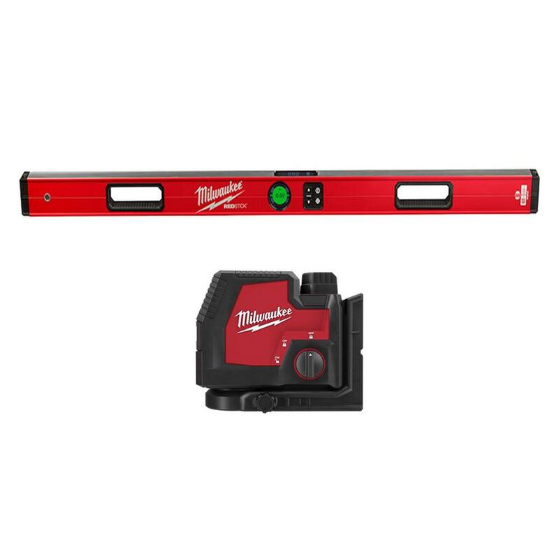 Nivel de caja digital REDSTICK de Milwaukee de 48 pulgadas con láser de línea cruzada verde de 100 pies y puntos de plomada - MLDIG48-3522-21