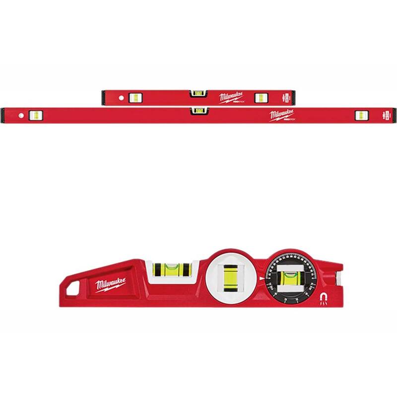 Juego de nivel Milwaukee 24 pulgadas/48 pulgadas REDSTICK Compact Box Beam con nivel torpedo de bloqueo de 10 pulgadas 360 grados de fundición a presión - MLCMS48-48-22-5210
