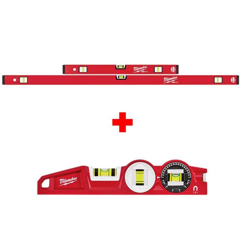 Juego de nivel Milwaukee 24 pulgadas/48 pulgadas REDSTICK Compact Box Beam con nivel torpedo de bloqueo de 10 pulgadas 360 grados de fundición a presión - MLCMS48-48-22-5210