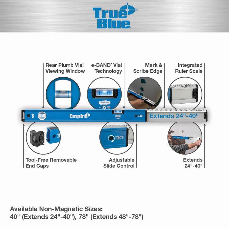 Nivel de caja extensible Empire True Blue de 24 a 40 pulgadas con nivel de torpedo digital magnético de 9 pulgadas (paquete de 2) - eXT40-em105.9